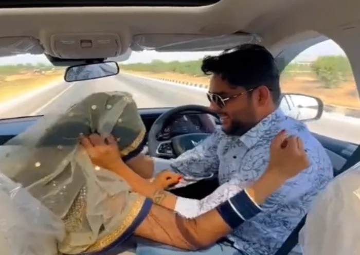 Young man made reel in moving car, video of fun with wife went viral, now apologized